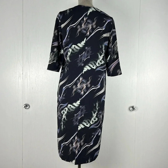 & OTHER STORIES Fumé Print Dress Elbow Length Sleeve V-Neck Black Size 4 - Picture 4 of 16